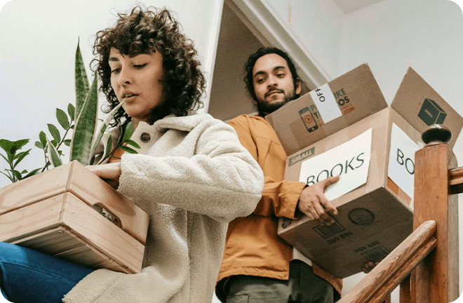 a couple moving boxes from their place