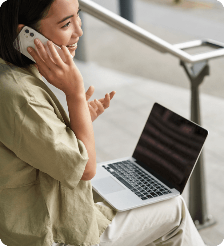 A woman talking on the phone.