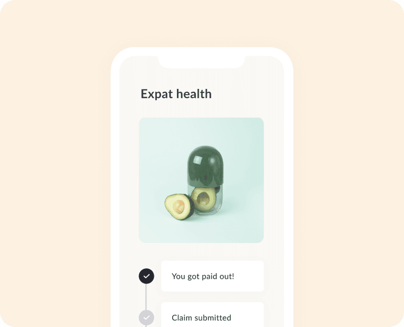 Feather app showing Expat health product page.