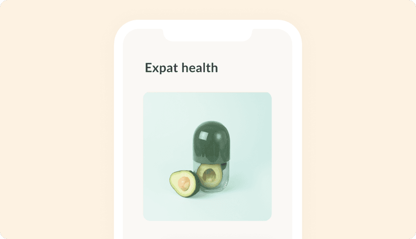 Feather app screen showing the expat health product page.