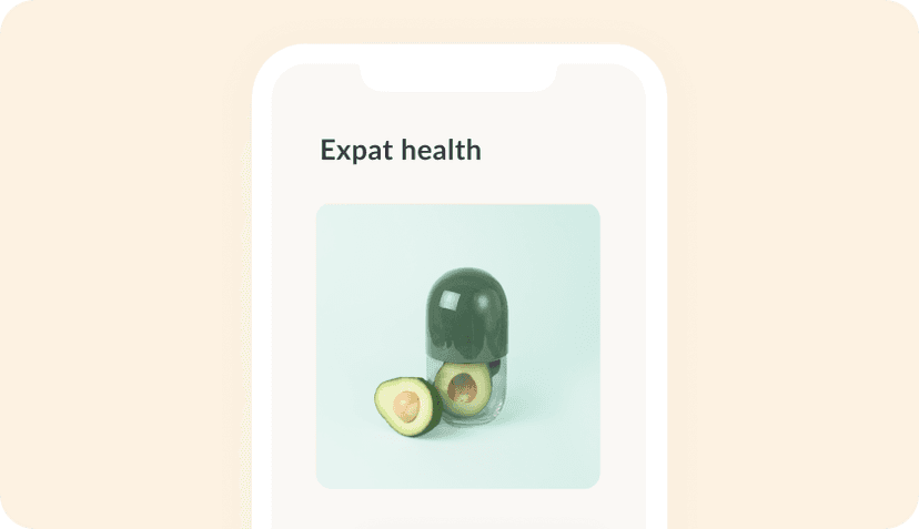 The Feather app showing the expat health product screen.