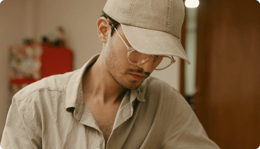 A man sitting and working on his laptop.