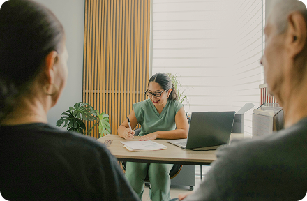 Two people having an appointment at doctor's office.