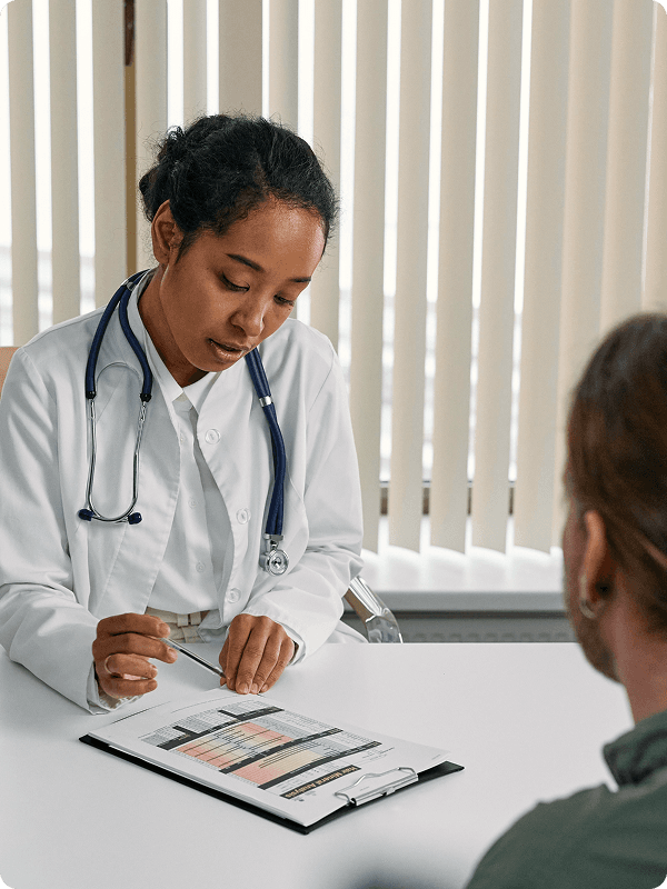 A doctor talking to her patient.