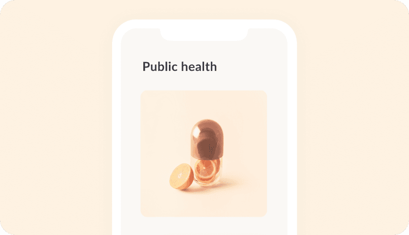 Feather app screen showing the public health product.